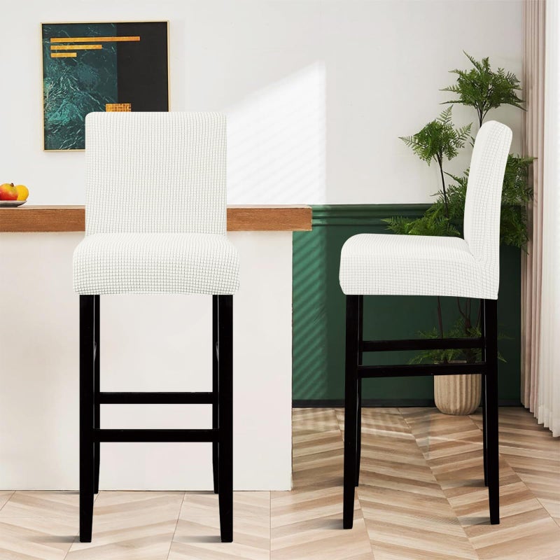 Lellen Bar Stool Covers Set of 2,Stretch Washable Bar Stool Seat Covers Removable Bar Chair Covers with Backs Counter Height Bar Stool Chair Covers for Kitchen Dining Room Cafeï¼ˆWhiteï¼‰ - Image 2